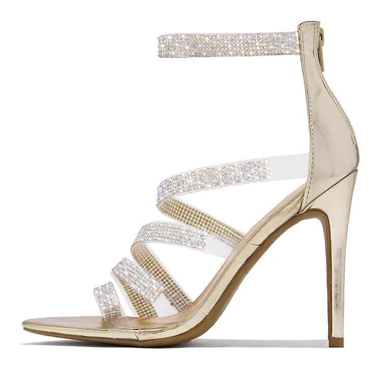 Beige Pointed transparent Sandals Elegant Rhinestones Shoe Stiletto Heels |FSJ Shoes