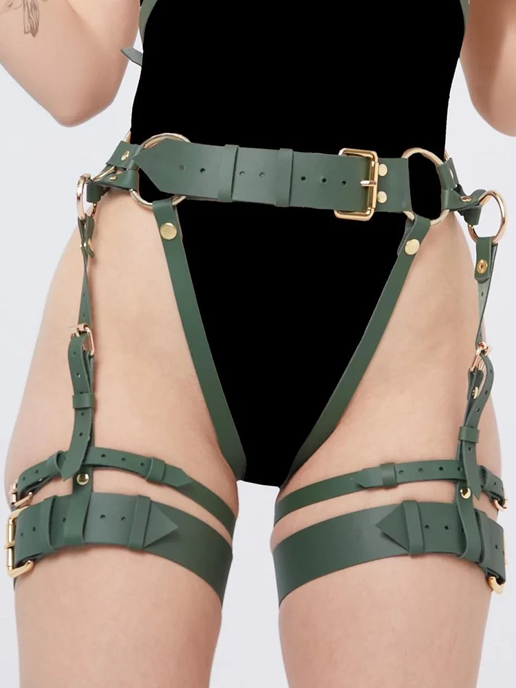 pornhint Pornhint Leather Harnesses for Women, Green Leg Harness Bondage, Plus Size Harness, Waist Harness, Submissive Harness Bondage, Kinky Leather Belts leather harness women