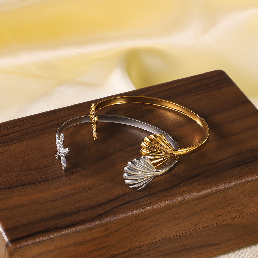 Versatile Ocean Element Starfish Scallop Opening Adjustable Fashion Stainless Steel Bracelet