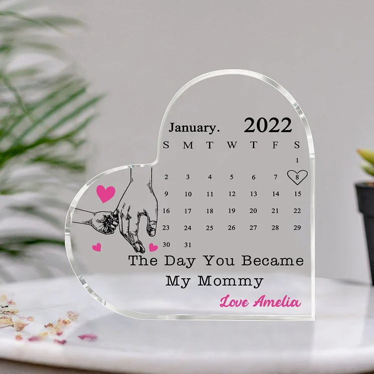Personalized Acrylic Heart Keepsake Custom Date & Text Calendar Ornaments Hand In Hand - The Day You Became My Mommy/Mummy