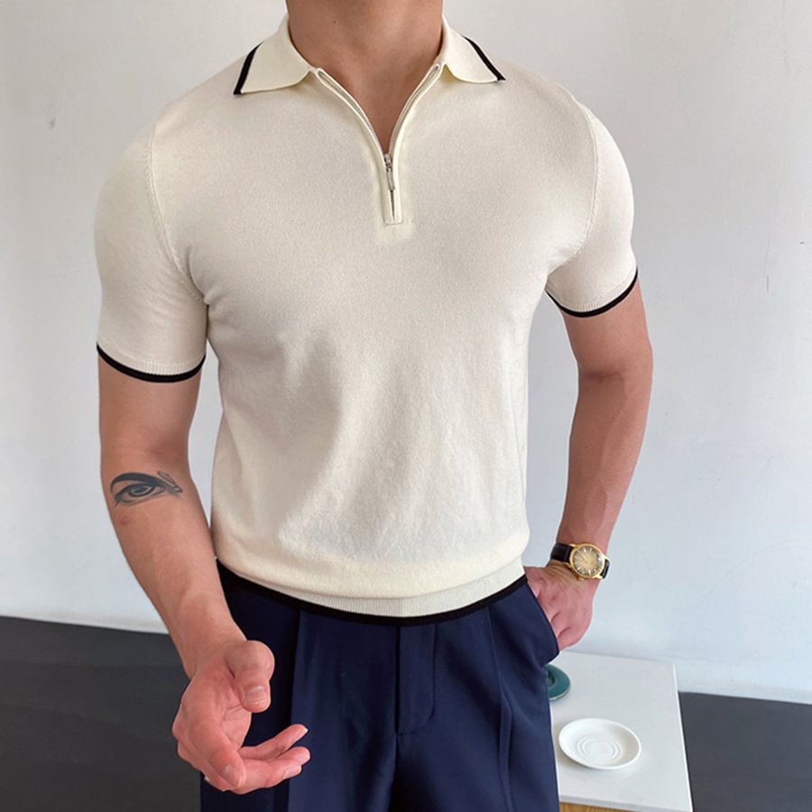 solid color zipper polo shirt