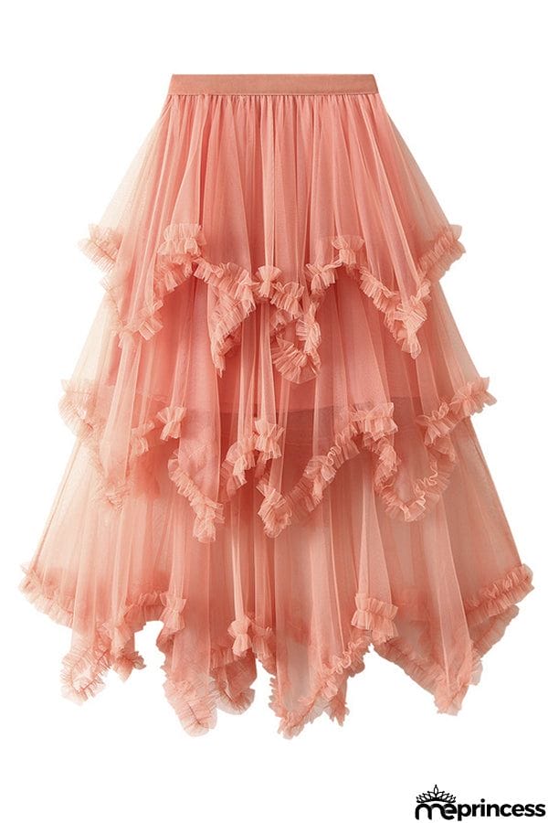 Cake skirt mid-length high waist big swing fluffy fairy gauze dress long skirt