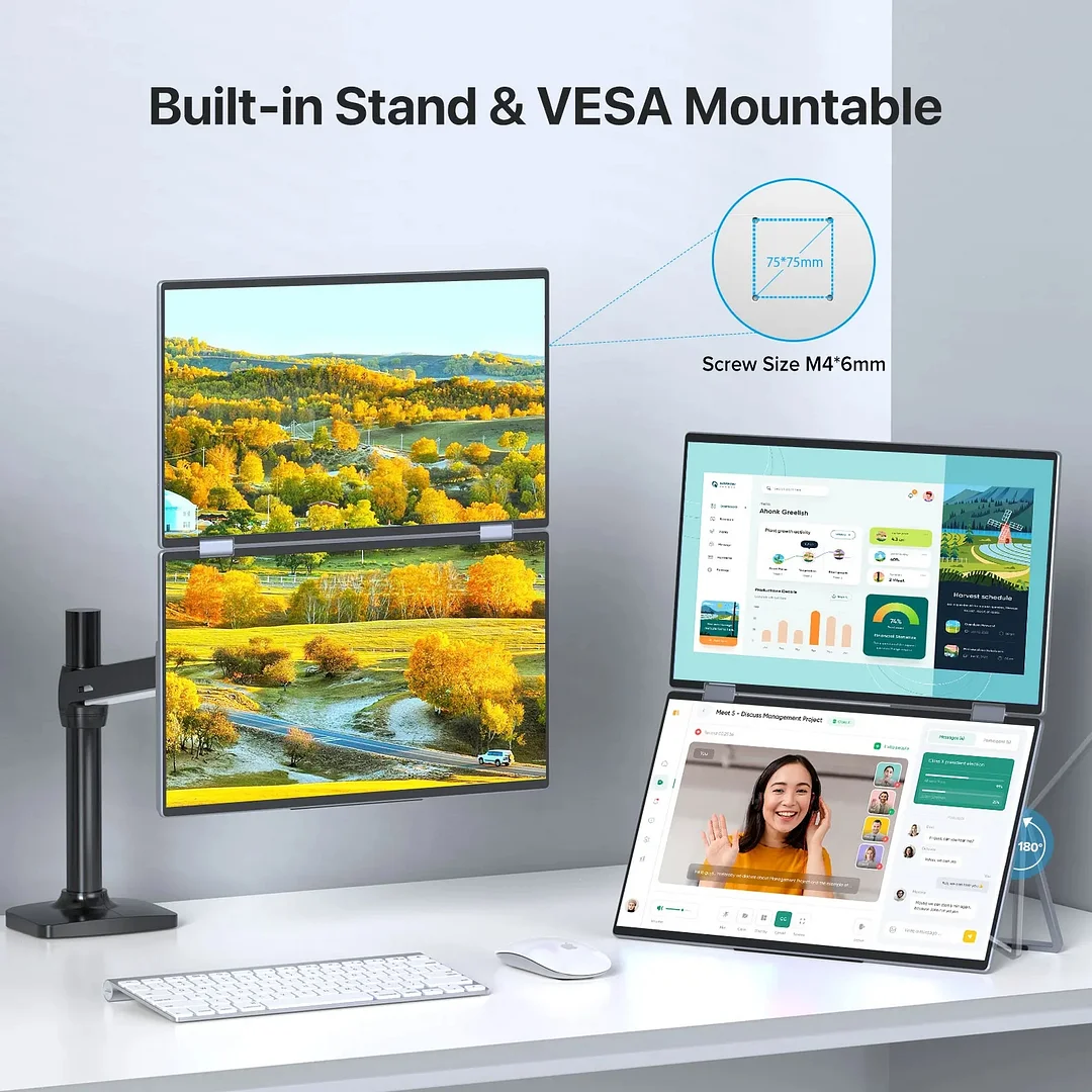 EVICIV Dual Stacked 15.6 &bdquo;Folding Monitor Triple Portable Display Bulit &icirc;n Stand VESA Reglați liber ecranul OSD Menu pentru PC Window