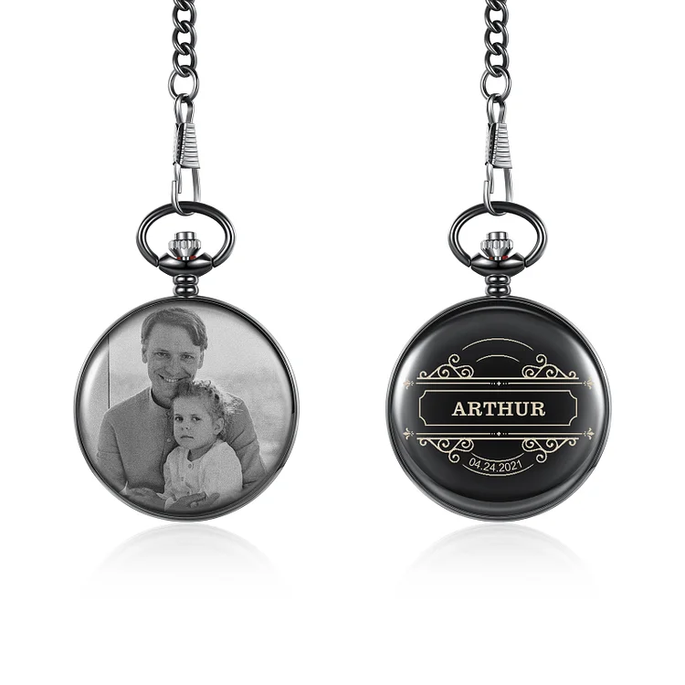 Personalized Photo Pocket Watch Engraved Name and Date Gift for Him