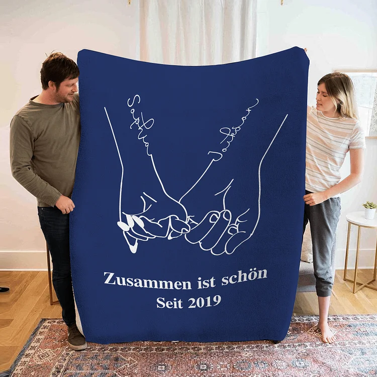 Kettenmachen Personalisierte 2 Namen & Texte Händchenhalten- Decke Für Paare