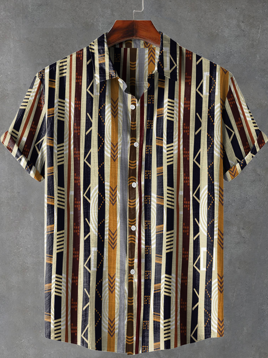 Africa Tribe Totem Stripes Art Print Casual 100% Cotton Shirt
