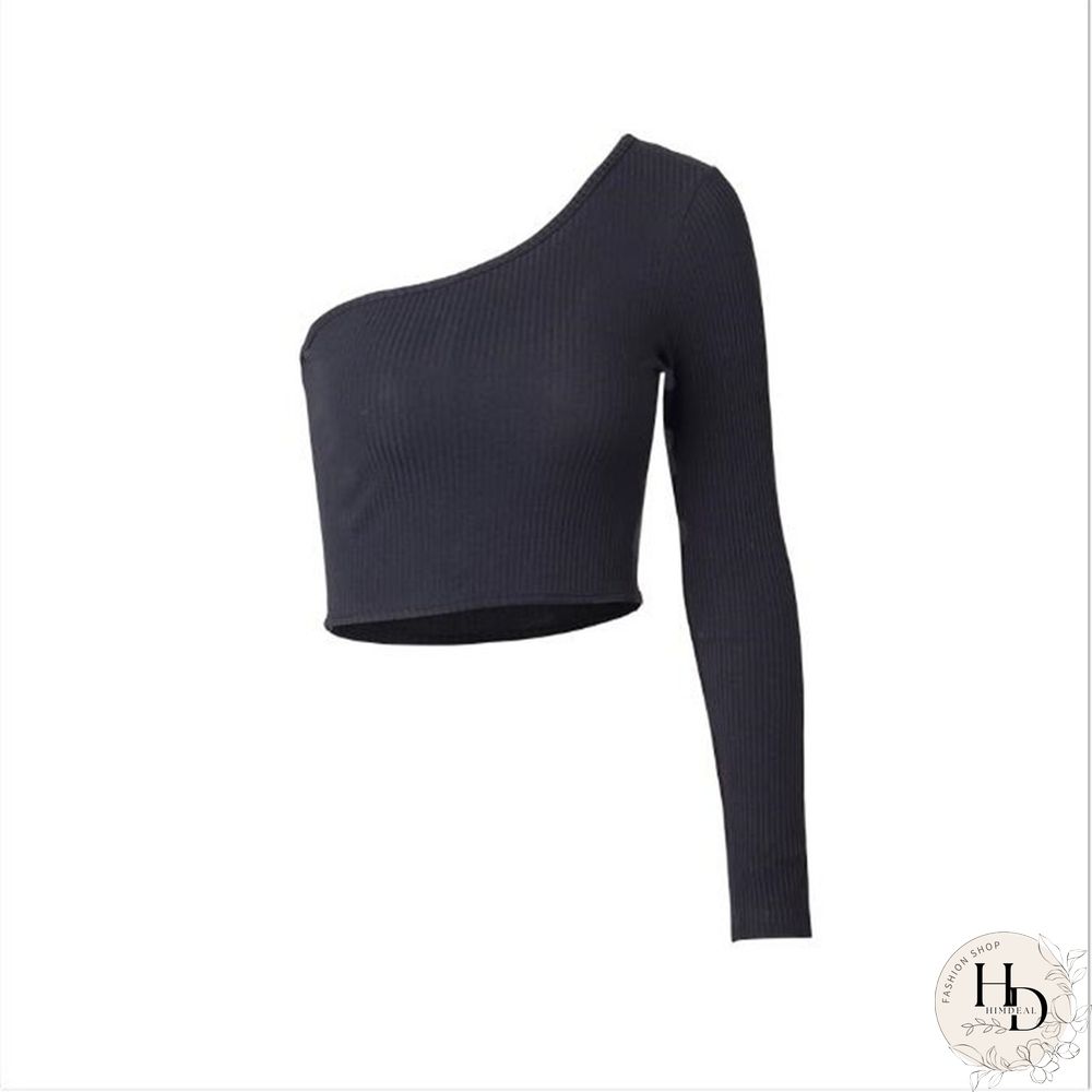 One Shoulder Long Sleeve Camisole Top Femal Knitted Crop Women Tops Streetwear Elastic