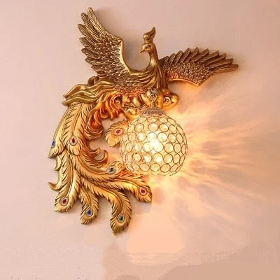Modern Gold Peacock Led Wall Lamp Lights Bedroom Living Room Dining Room Art Decoration Animal Crystal Indoor Lighting Fixture