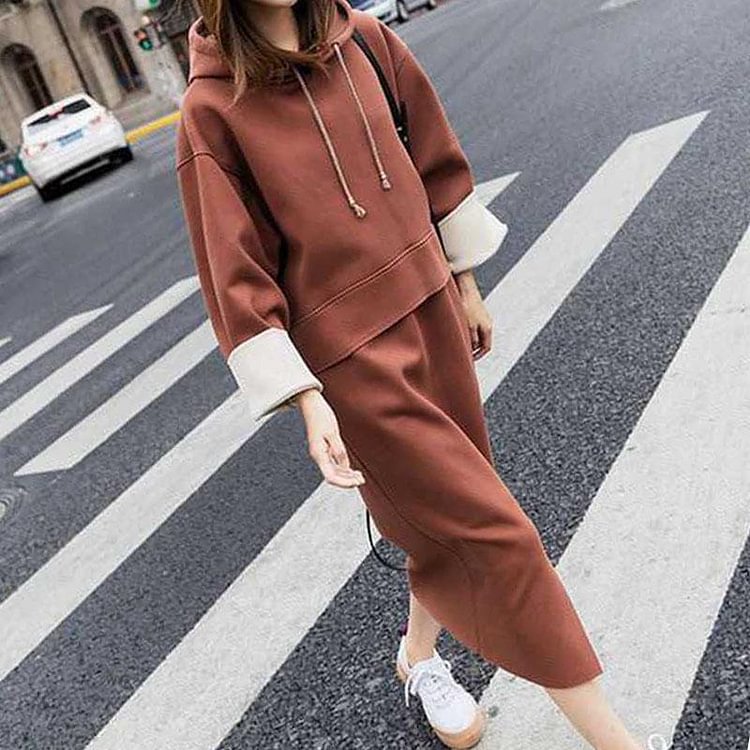 New Style Loose Hooded Sweater Temperament Two-Piece Suit