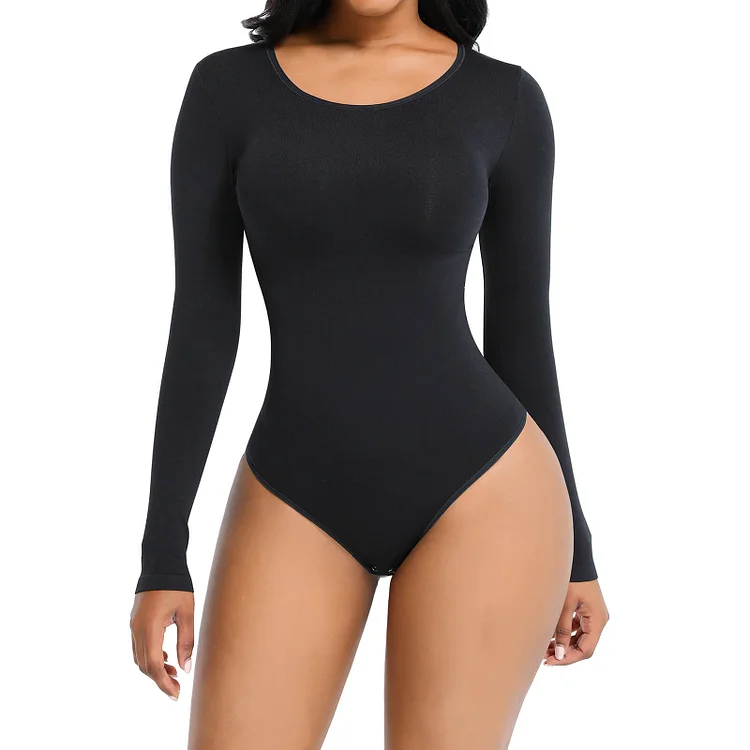 Wholesale Black Long-Sleeved Breathable Mesh Shapewear Bodysuit