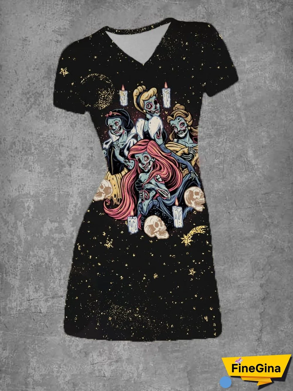 Women's Halloween Dark Fairy Tale Series Printed V-Neck Dress