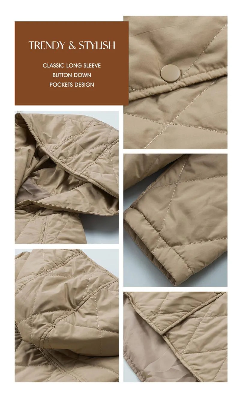 EVALESS Puffer Jacket for Women,Lightweight Long Sleeve Button Hoodies Outerwear,Oversized Basic Casual Comfort Coats Tops,2025 Womenswear Fall Winter Outfits