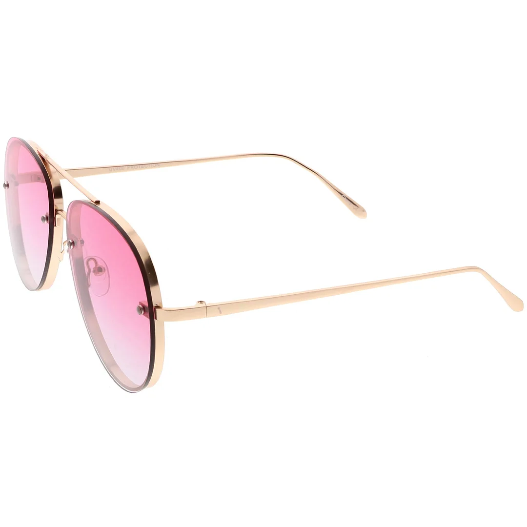 Oversize Rimless Aviator glasses Thick Frame Gradient Flat Lens 60mm