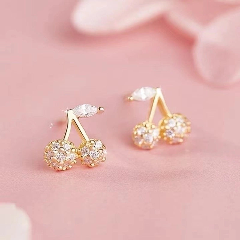 1 Pair 925 Sterling Silver Artificial Gemstones Fruit Ear Studs