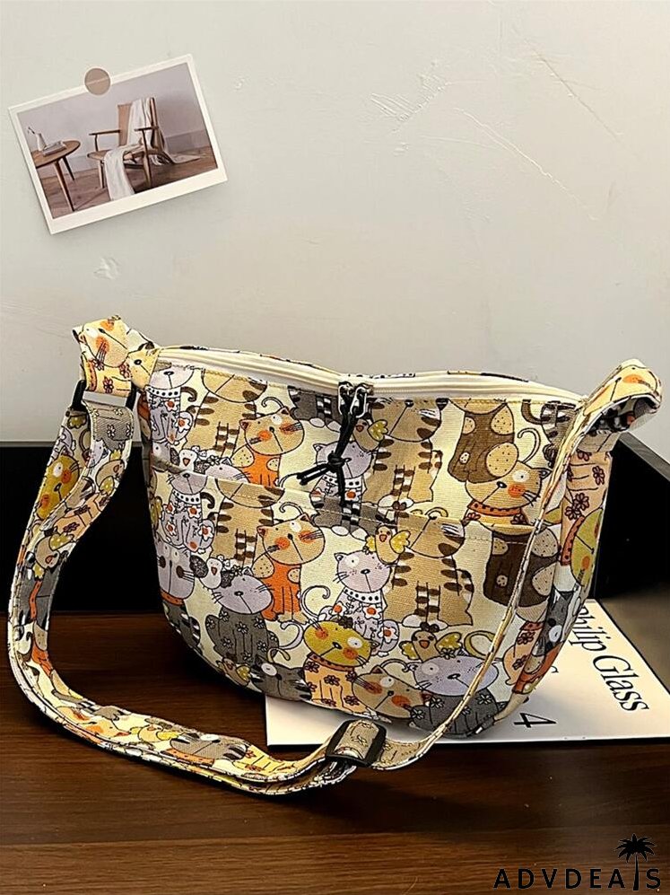 Cartoon Cat Graphic Bucket Bag