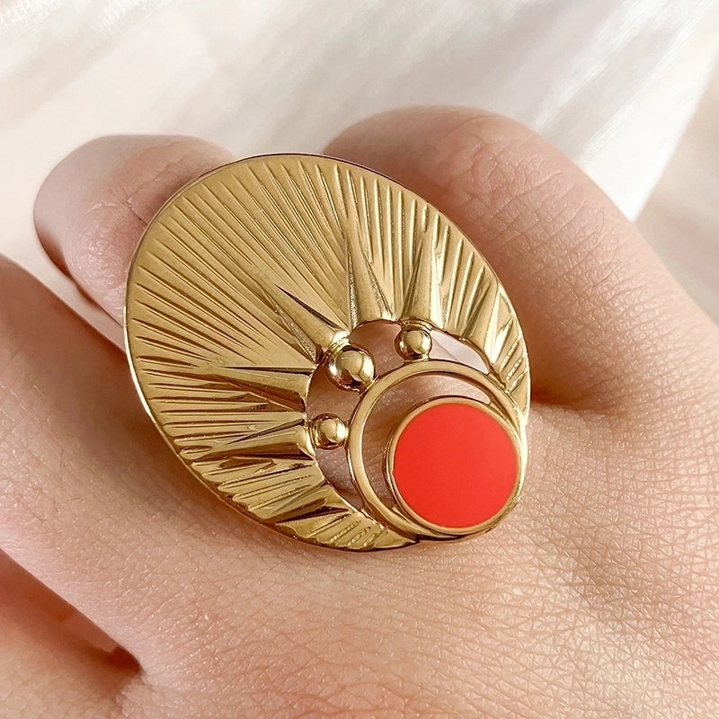 304 Stainless Steel 14K Gold Plated Novelty Streetwear Enamel Plating Oval Open Rings