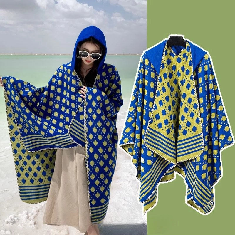 Ethnic Style Hooded Cape Women’s Yunnan Tibet Western Sichuan Grassland Bohemia Travel Wear Scarf Coat
