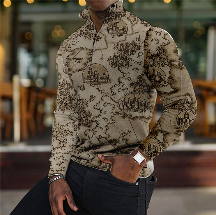 Retro Map-printed Long Sleeves for Men