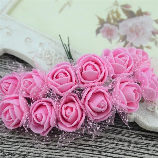 144PCS 2CM Mini Artificial Flower Bubble Rose Bouquet Wedding Home Party Decoration Craft Garland Accessories Fake Flower