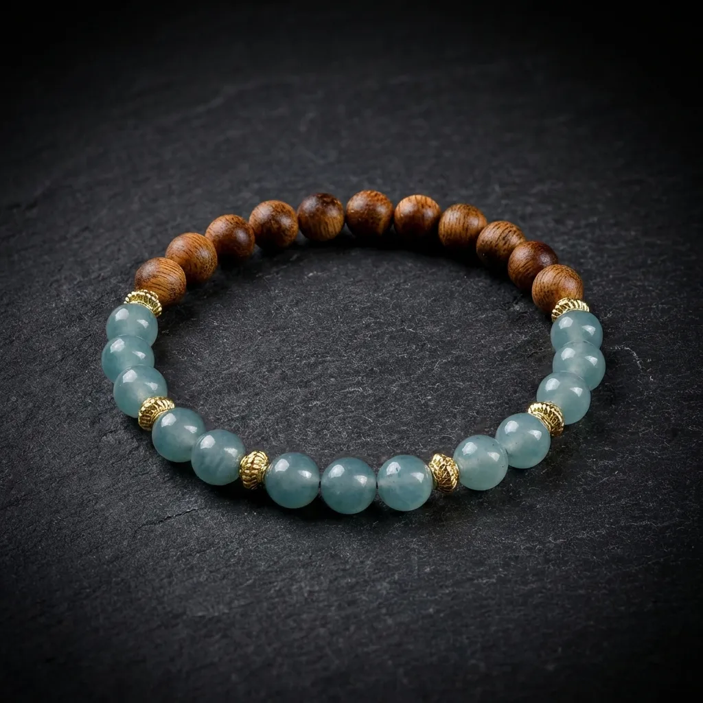 JiStones Ethereal Blue Chalcedony & Agarwood Harmony Bracelet Classic Single Wrap (6mm)