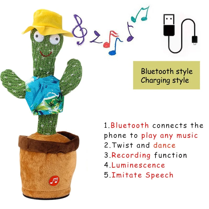 Bluetooth Dancing Cactus Talking Toy Electronic Plush Toys Sing Record Lighten Battery USB Charging Early Education Funny Gift