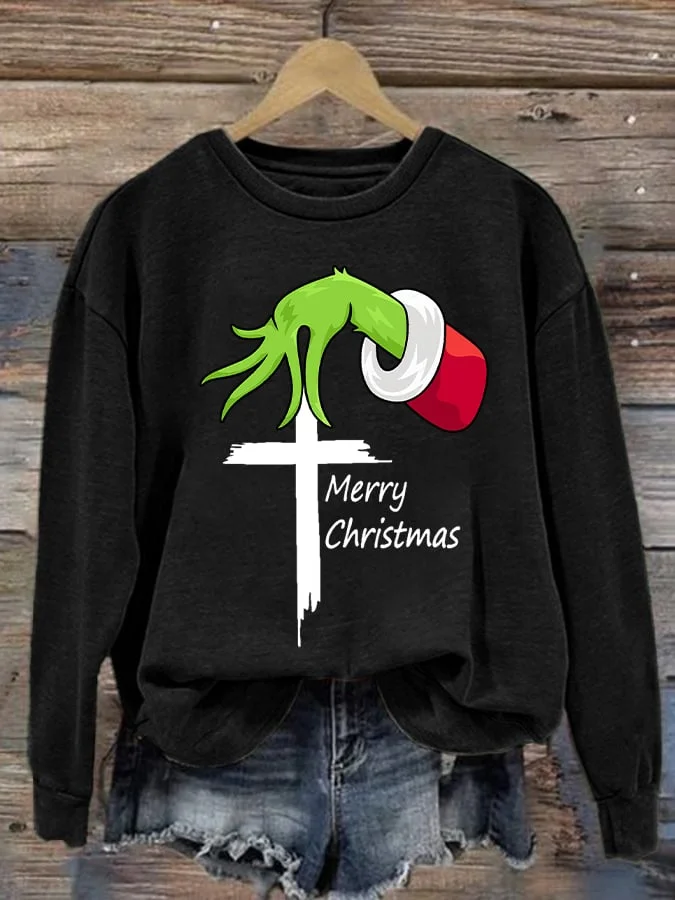 Women's Merry Christmas Cross Print Sweatshirt