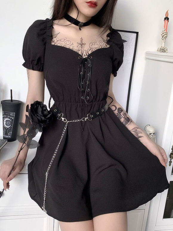 Women's Black Gothic Dress Sweetheart Lace Up Retro Dress Novameme