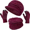 Women's Winter Warm Knit Hat Beanie Gloves & Scarf 3-Piece Set