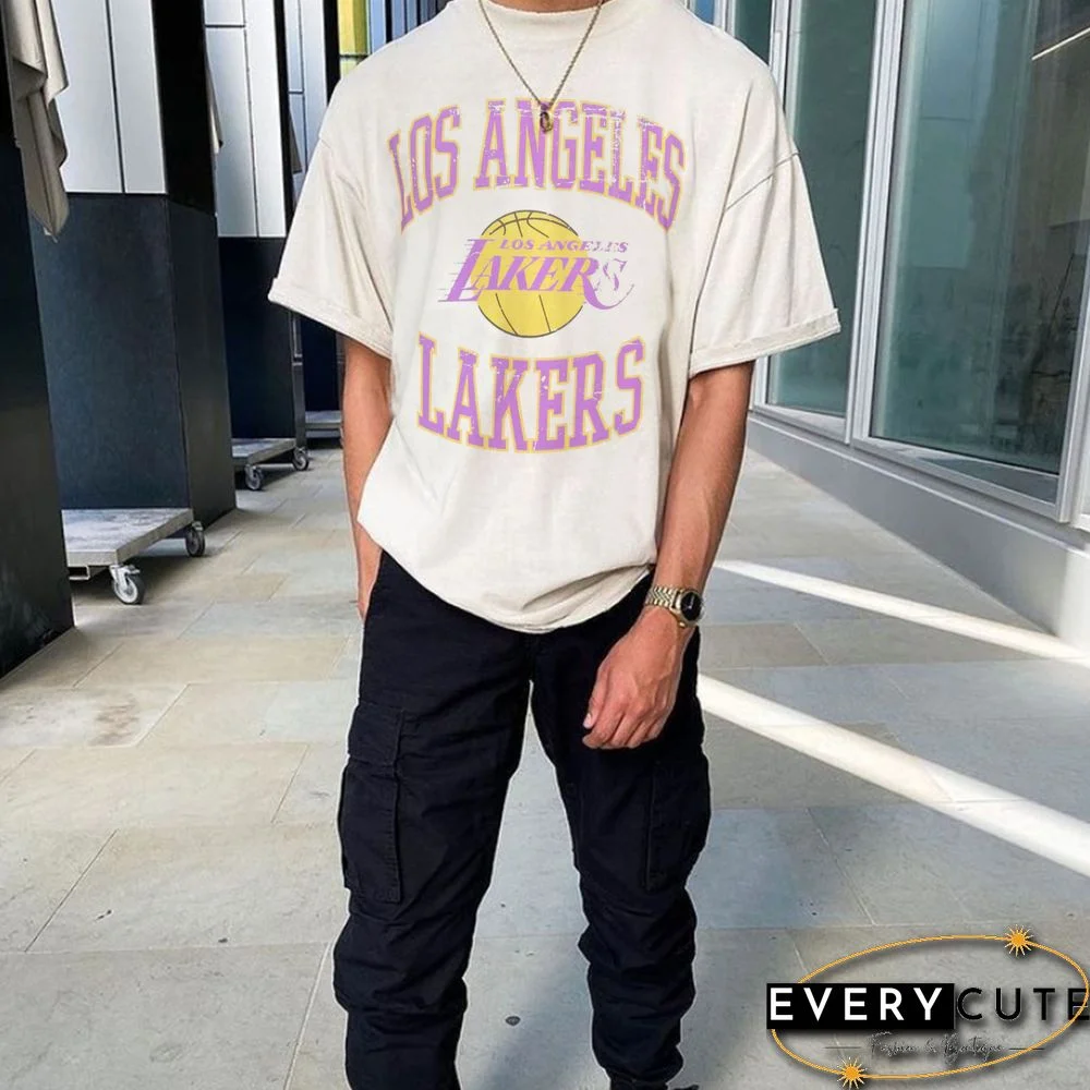 Nba Basketball Los Angeles Lakers Retro Print T-Shirt