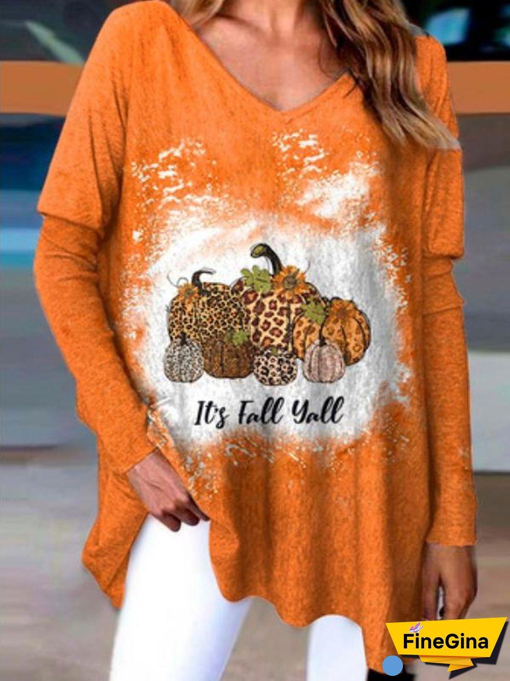Its Fall Yall Pumpkin Print Long Sleeve Loose Tee