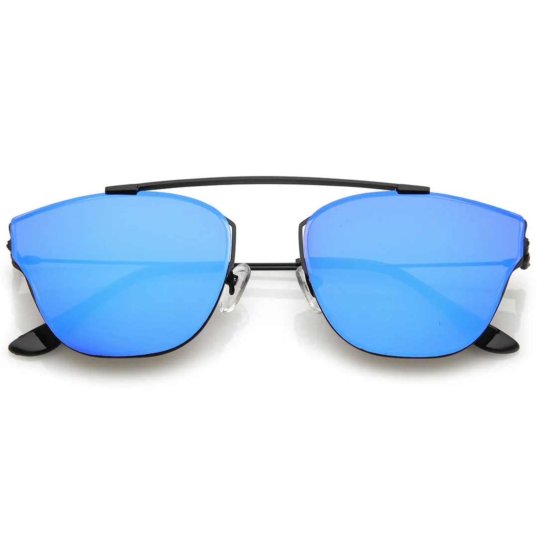 Modern Ultra Slim Metal Curved Crossbar Colored Mirror Flat Lens Pantos glasses 57mm