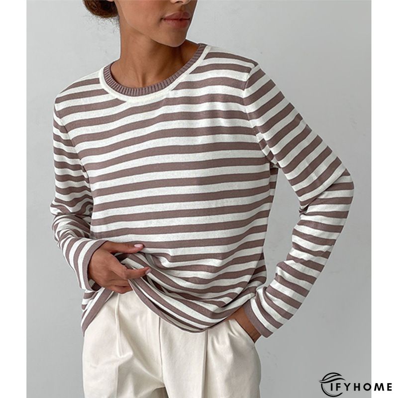 Casual Vintage Crew Neck Knitted Striped shirt & Top | IFYHOME