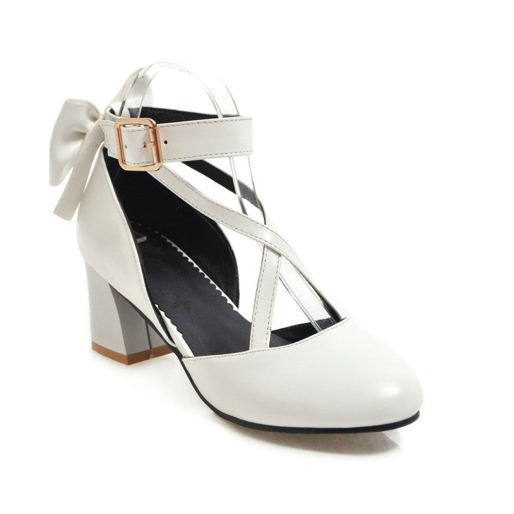 VCSHOES Ankle Strap Back Butterfly Knot Block Heel Sandals