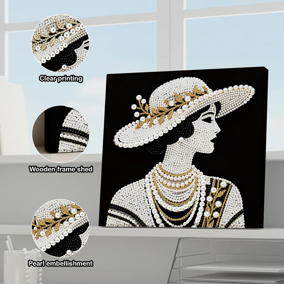 Lady DIY Pearl Art Diamond Painting Kit for Adults Home Decor 25x25cm With Frame