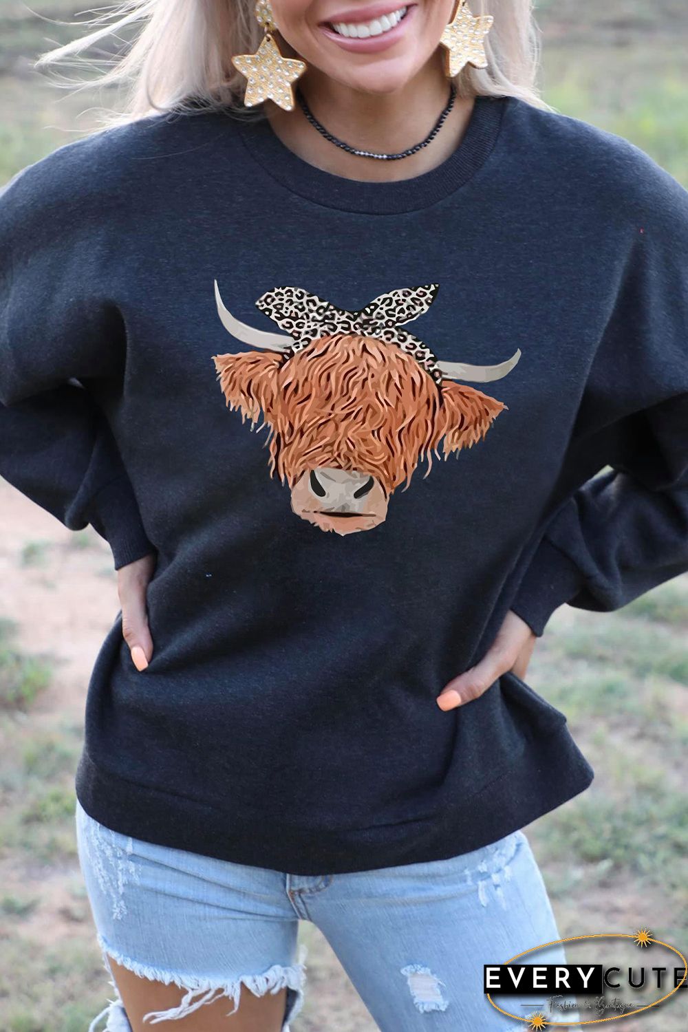 Leopard Headband Cow Print Sweatshirt