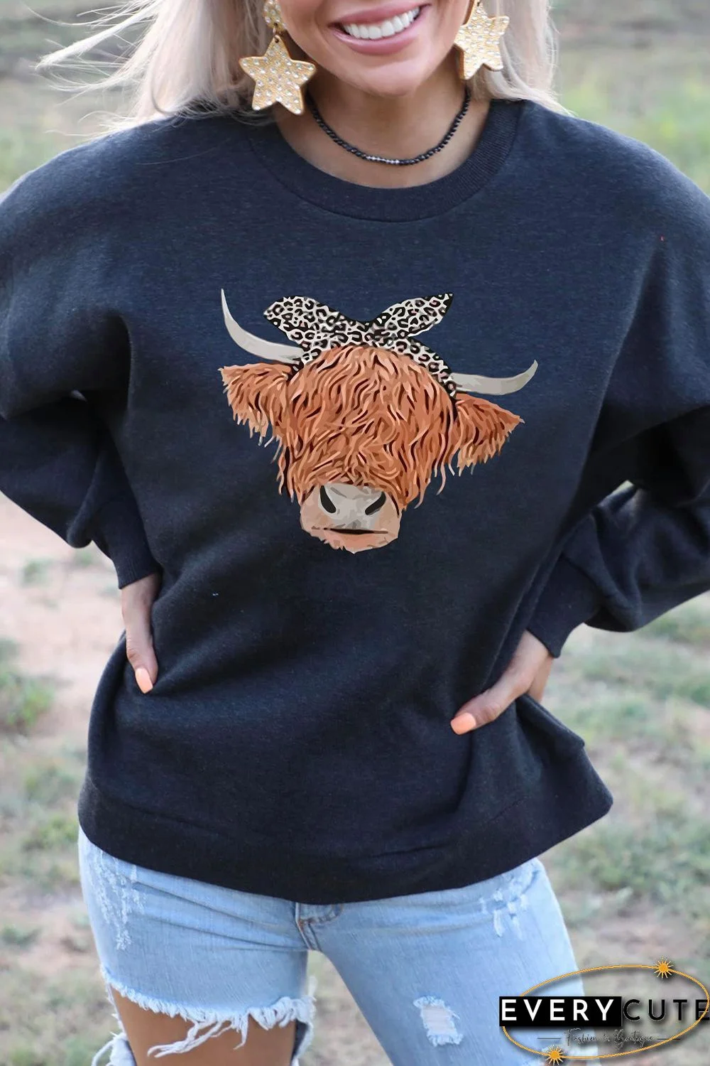 Leopard Headband Cow Print Sweatshirt