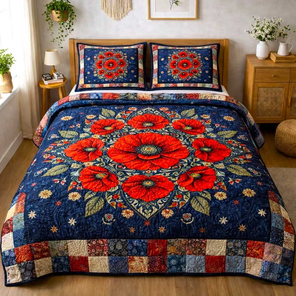 Liberty Poppy 3-Piece Quilted Bedding Set GFTOMA10164