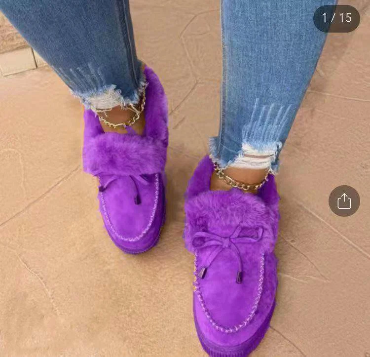 Women Shoes Winter 2021 Size 43 Boots Fashion Bow Warm Plush Snow Boots Women Platform Shoes Flat Ankle Boots Zapatos Mujer