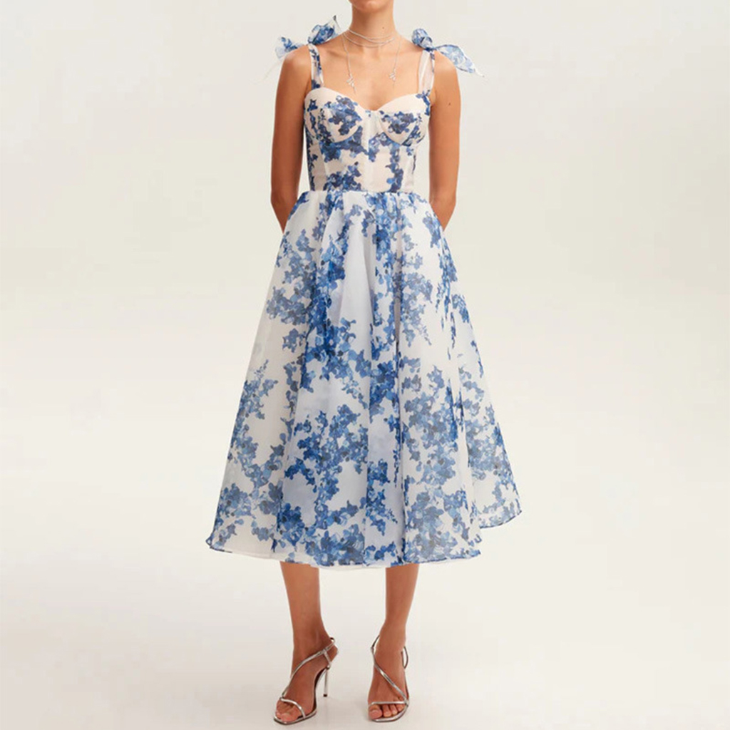 Stylish Organza Elegant Printed Midi Dress elevenforest