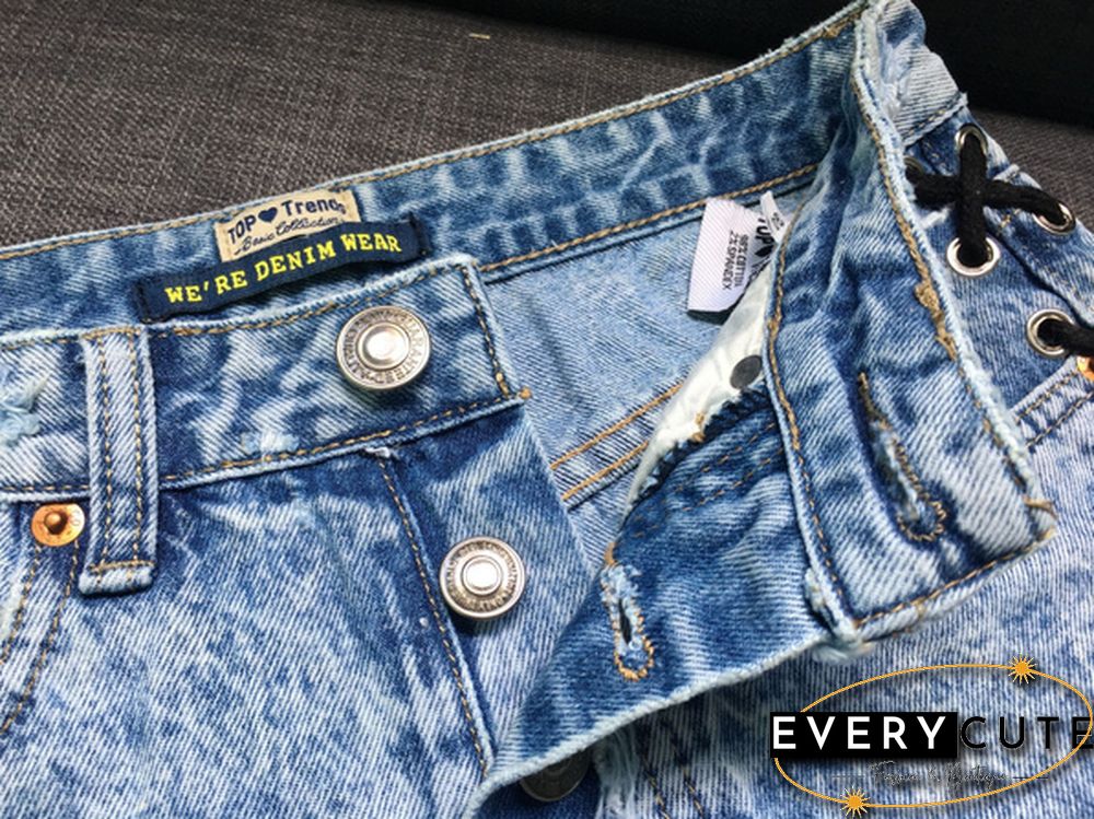 Womens Jean Shorts High Waisted Frayed Ripped Denim Short Jeans Size Lace up Shorts Plus Size