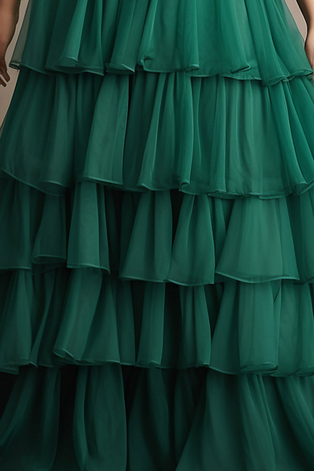 Design Plus Size Semi Formal Elegant Green Layered Tulle Skirts [Pre-Order]