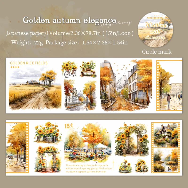 Journalsay 60mm*200cm Walking with The Scenery Series Vintage Landscaping Washi Tape