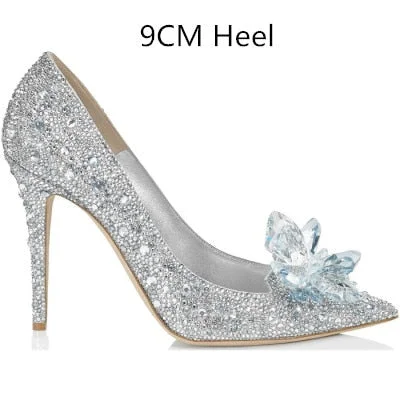 2022 Newest  Cinderella Shoes Rhinestone High Heels Women Pumps Pointed Toe Woman Crystal Party Wedding Shoes 5Cm/7Cm/9Cm