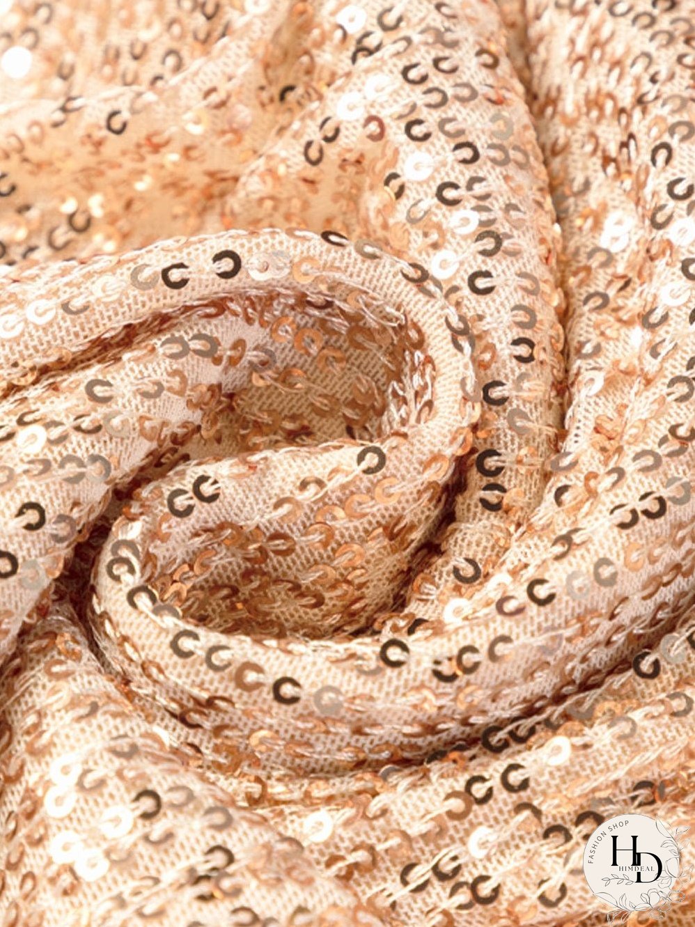 Shimmering Apricot V-neck Sequin Mini Dress