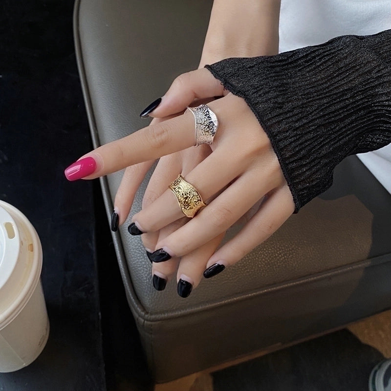 18K Gold Plated Silver Plated 925 Sterling Silver Irregular Solid Color Wide Band Rings Open Rings Rings