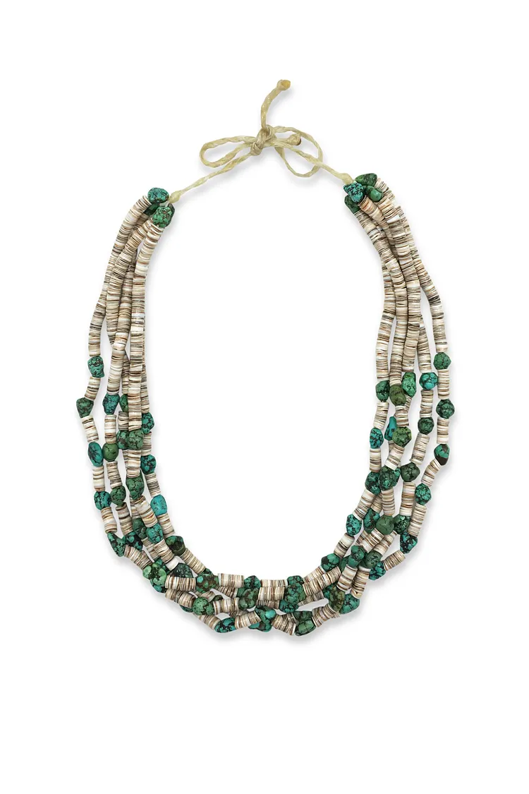 Necklace, Natural Stone, Turquoise & Heishi, 5 Strand, Vintage