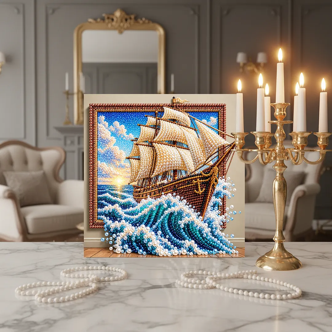 Framed Pearl Mosaic Painting Kit Sailboat 11.81x11.81in
