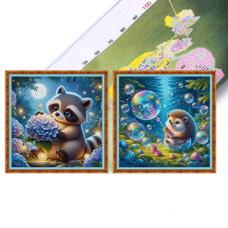 2pcsRaccoon And Hedgehog (45*45cm) 11CT Stamped Cross Stitch gbfke