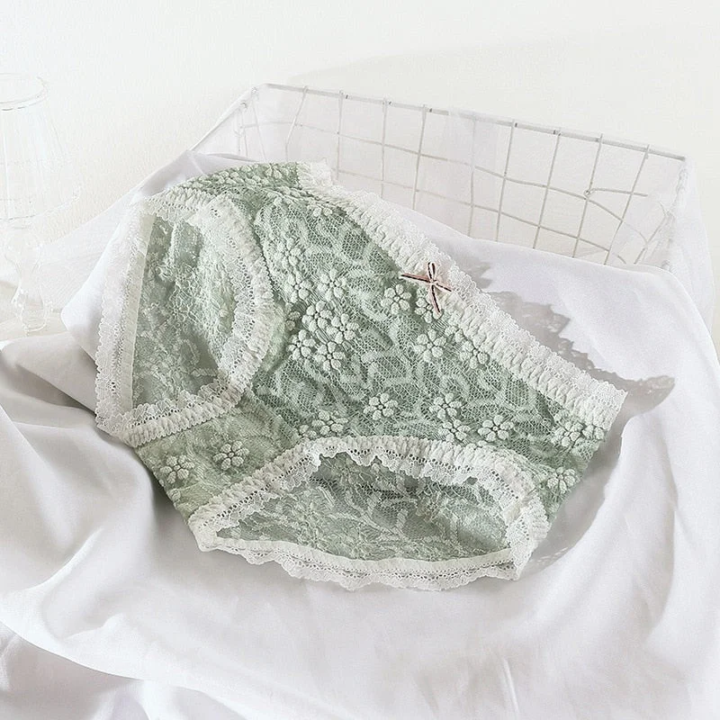 New Women's Underwear Sexy Lace Panties Fashion Flowers Breathable Comfort Briefs Mid Waist Seamless Underpants Lingerie