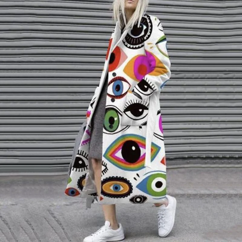 Uveng Uveng 2025 Autumn Women's Ebay New Long-Sleeved Clam Coat Print This Coat